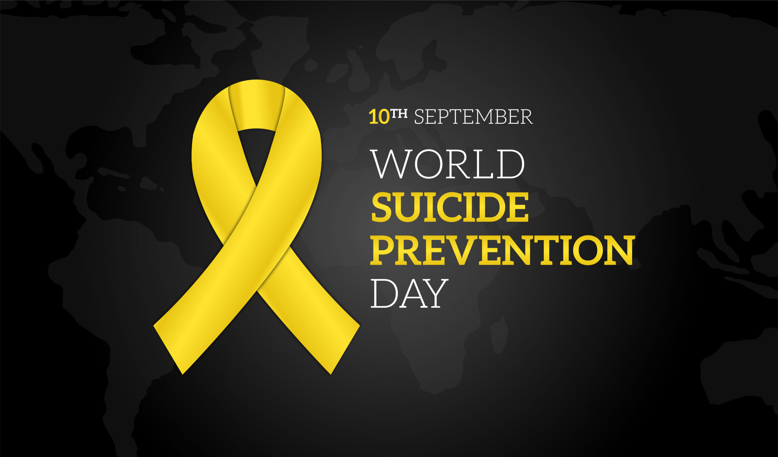 World Suicide Prevention Day Black Background Illustration Banner with Yellow Ribbon